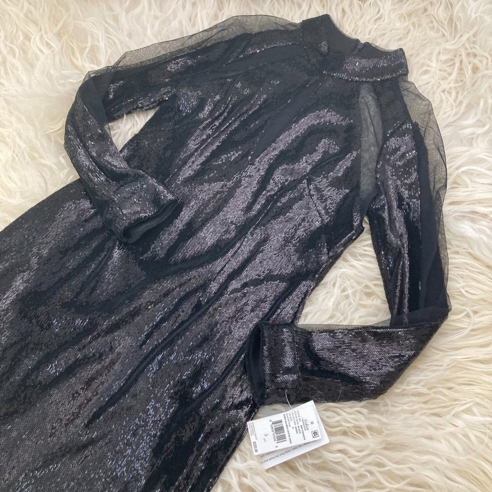 Aidan By Aidan Mattox Sequin & Mesh Inset Mock-Neck Long-Sleeve - Picture 5 of 13